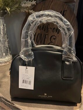 London Fog Black Structured Dome Satchel